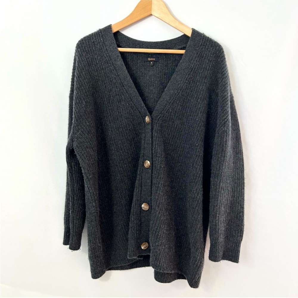 Quince Cashmere Oversized Boyfriend Cardigan Sweater Heather Charcoal size small